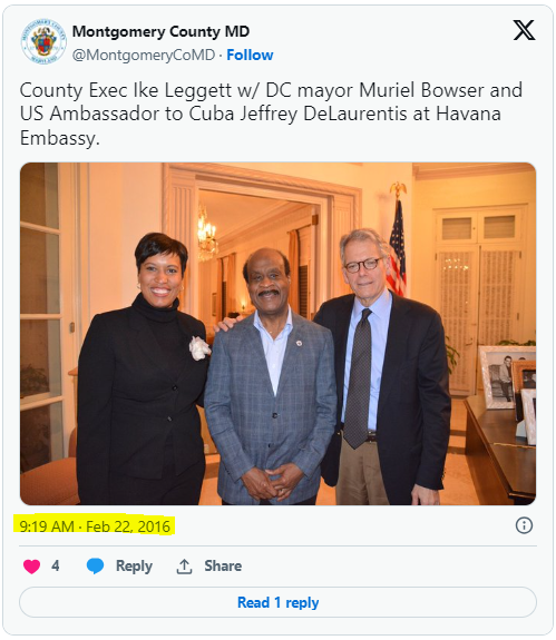 It Appears Former Montgomery County Exec Ike Leggett’s $11,000 Taxpayer-Funded Jaunt to Cuba Didn’t Accomplish Much, 7+ Years Later